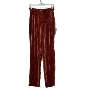 WAYF rust brown velvet pleated belted pants size S